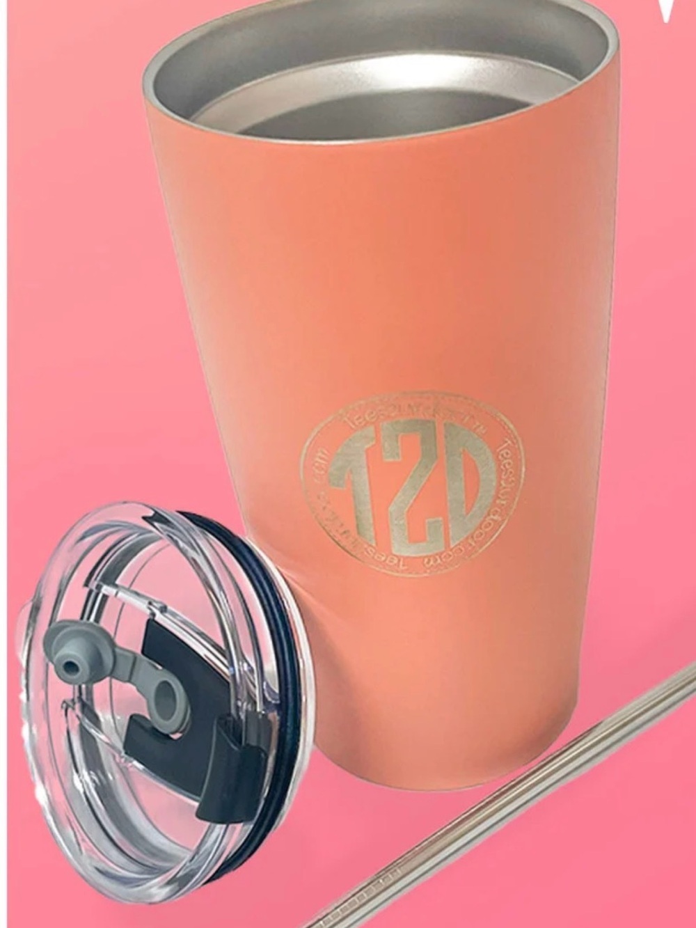 20oz. Peach Insulated Tumbler with Straw and Clear Lid